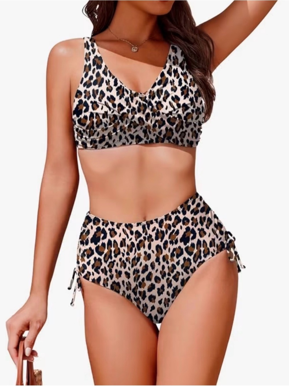 Aimage Woman’s Leopard Print High-Waist Bikini Set, Size L, NWT